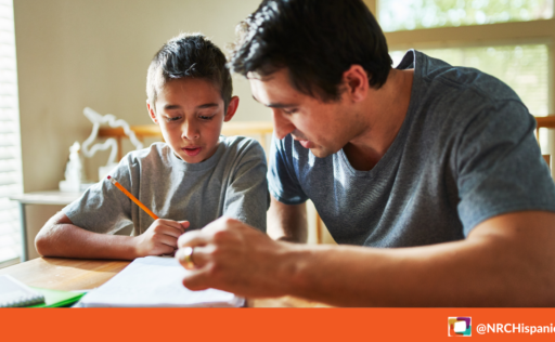 A man and his kid look work on paperwork